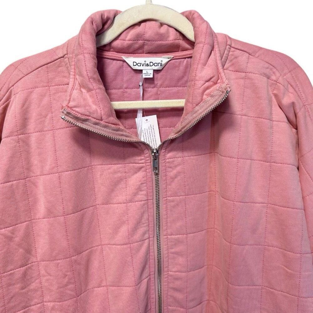 Dusty Rose Pink Quilted Zip Up Dropped Shoulder Jacket Large NEW - Davi & Dani - Picture 6 of 11